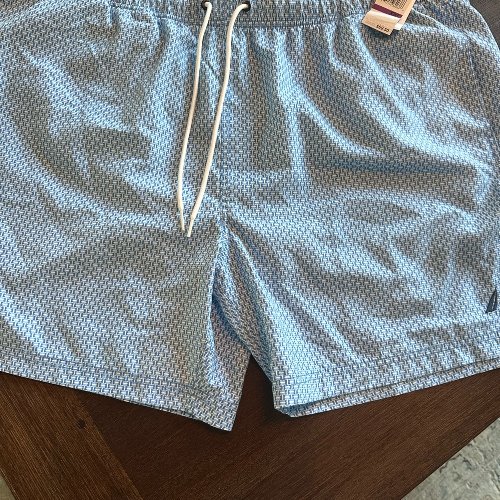 Nautica Light Blue Patterned Swim Trunks